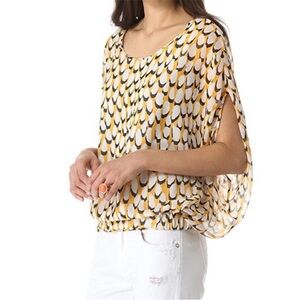 Diane Von Furstenberg The Robyn Top Yellow/Grey/Ivory Silk Pullover Blouse Small